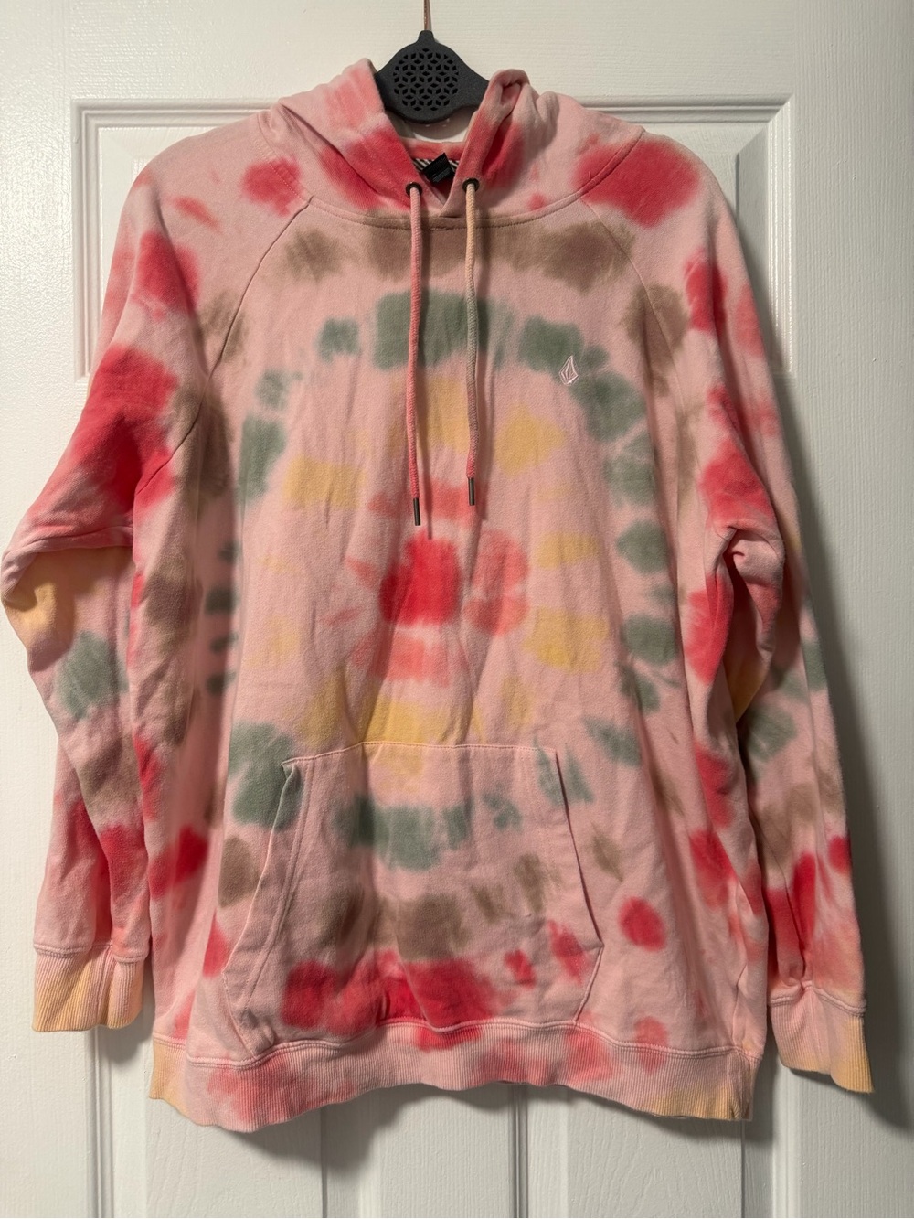 Volcom Women’s M Pink Tie Dye Pullover Hoodie True To This Logo Sweatshirt
